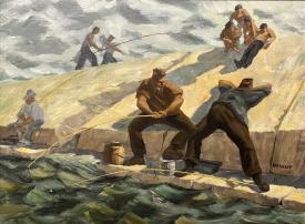 Fishing on Government Pier - Milwaukee by Margaret Wehrley