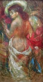 Portrait of a semi-nude Lady with Hat by Forrest Flower
