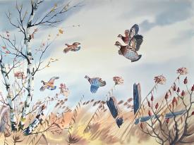 On the Wing - Bobwhite Quail by Clarence Boyce Monegar