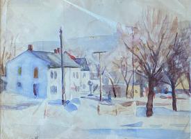Snowy street watercolor sketch by Chris (Christian) Olson