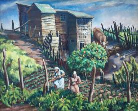 Early Farmstead with Milk Maids by Tom Dietrich