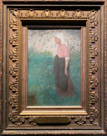 Peasant Woman, a Young Maiden in a Rose Blouse and Brown Apron in a Field of Green Stubble by Carl von Marr